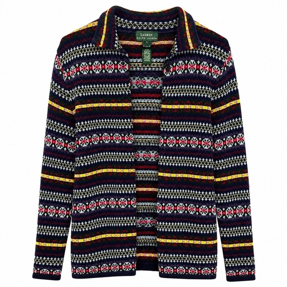 Ralph Lauren Sweaters - Lauren Ralph Lauren Fair Isle LambsWool Cardigan Sweater Women L Vintage Nordic